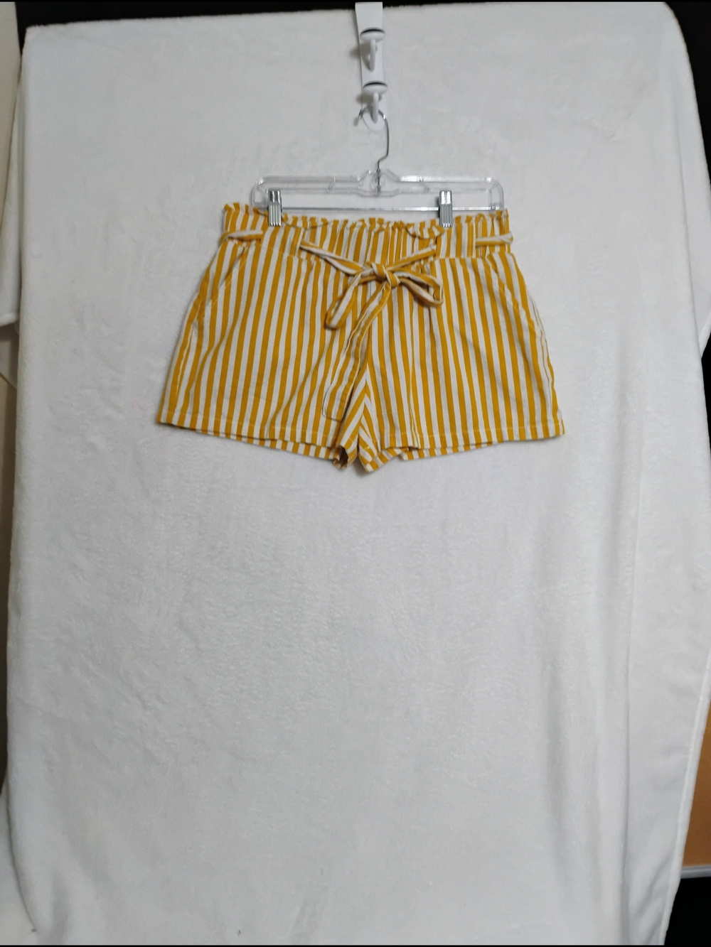 High-Waist Yellow Striped Tie-Belt Shorts